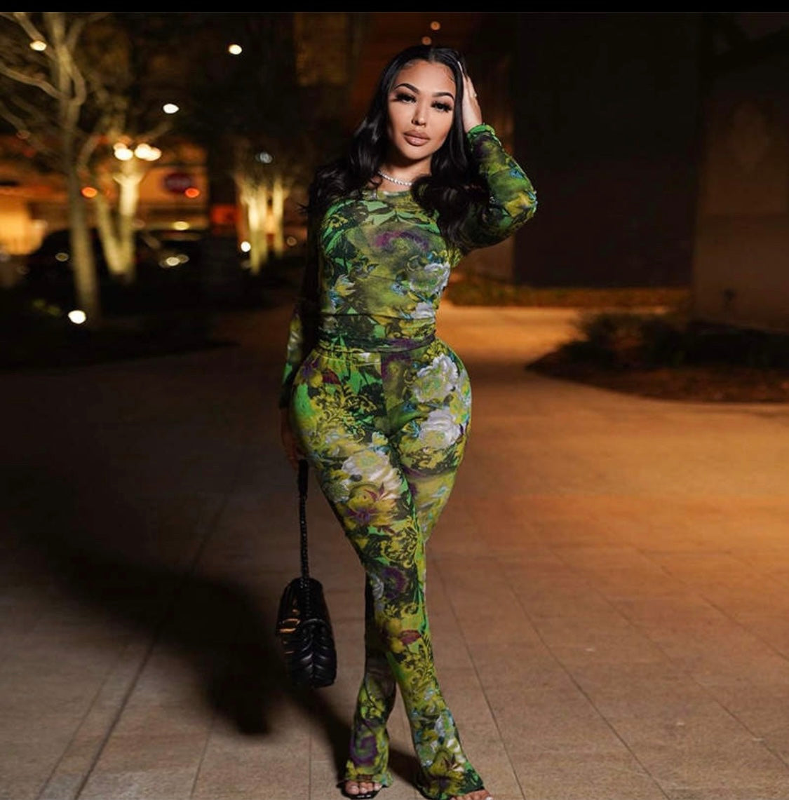 Green Floral two piece set