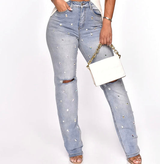 Studded denim jeans